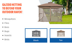 Universal 10′ x 10′ Gazebo Replacement Mosquito Netting (Tan)