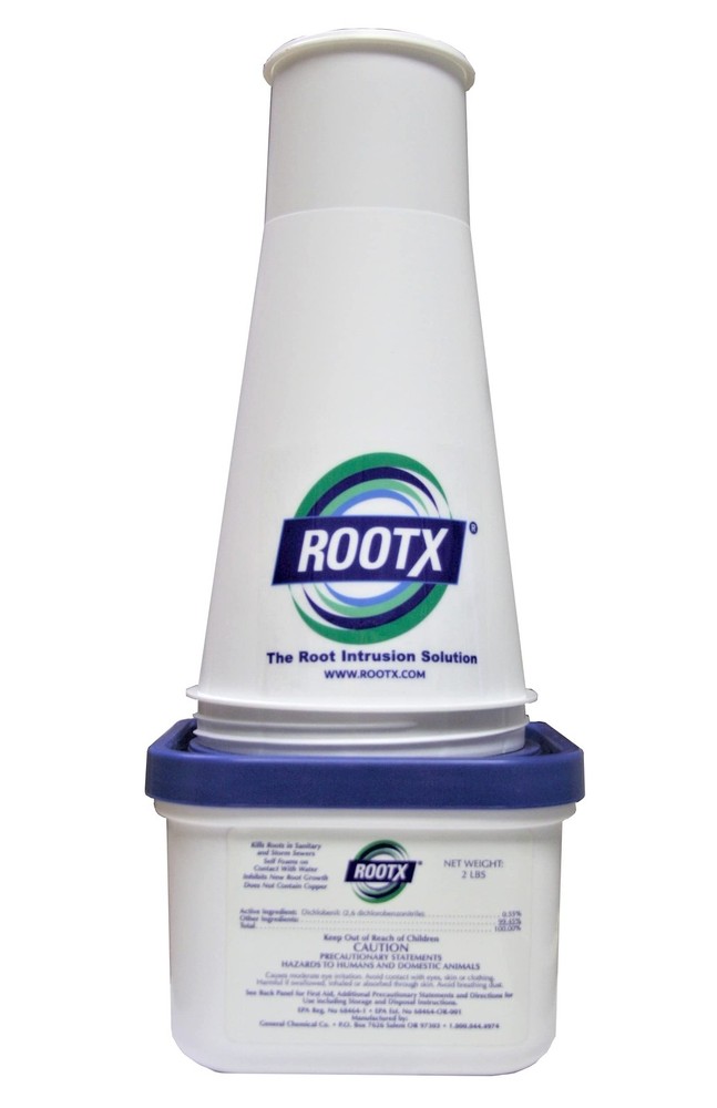 ROOTX – 2LB. JAR with Funnel/APPLICATOR Foaming Root Control for Sewer White