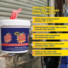 Zep Cherry Bomb Hand Cleaner Towels – 130 Towels Per Bucket (Case of 4)