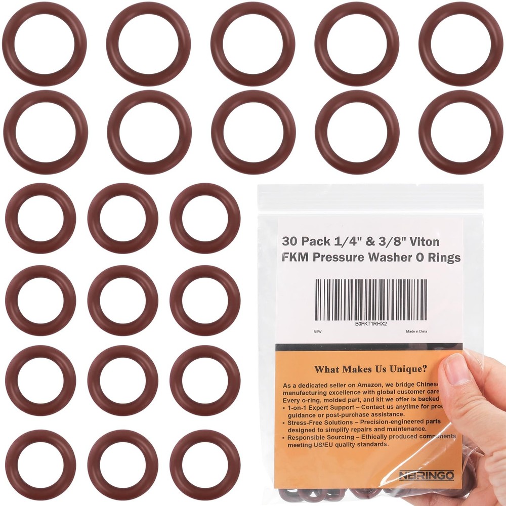 NBRINGO Power Pressure Washer O Rings – 30 Pack Viton 1/4″ and 3/8″, Brown