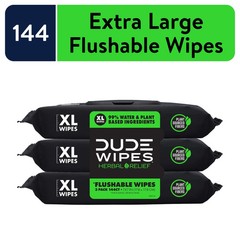 Flushable Wipes, XL Wet Wipes for at Home Use, Herbal Relief, 144 Count