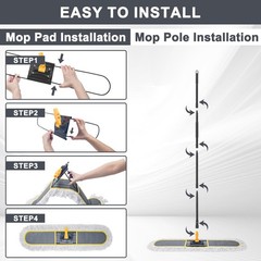 24″ Commercial Dust Mop for Floor Cleaning,Heavy dust mop+2 pad, Gray