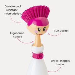 Vigar Dolls April Dish Brush with Ergonomic 7.5 X X 24.5 Cm, White, Pink