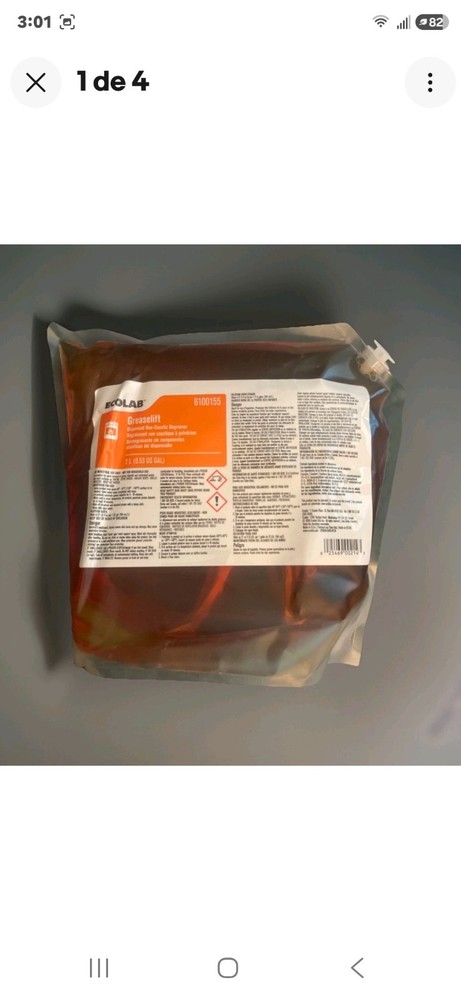 6100155 Ecolab GREASELIFT Dispensed Non-Caustic Degreaser 2 Liter Bag – One (1)
