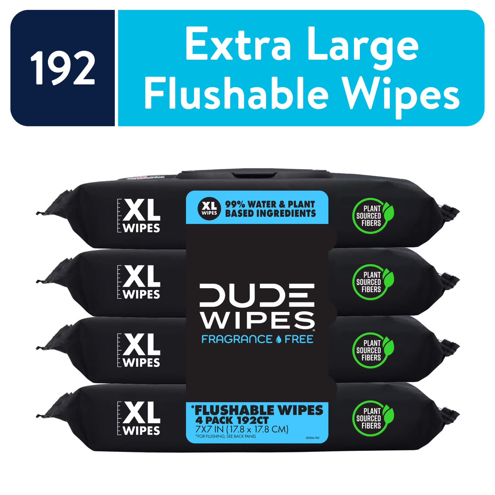 DUDE Wipes Flushable Wipes, XL Wet Wipes for At Home Use, Unscented, 48 Count, 4