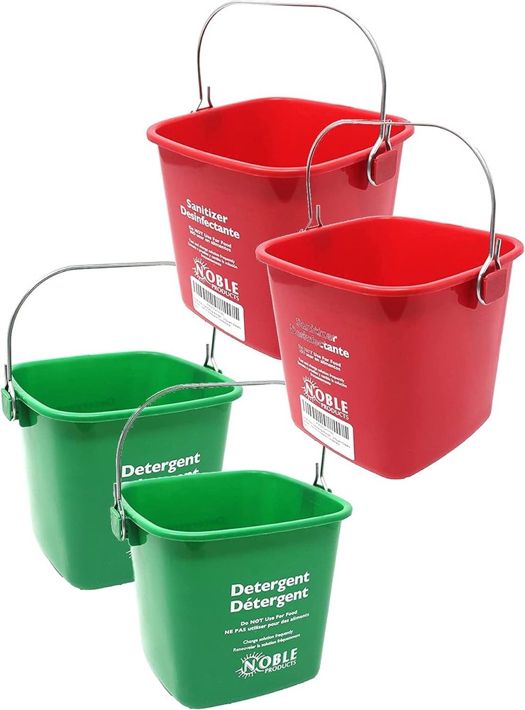 Small Red and Green, Detergent and Sanitizing Bucket – 3 Quart Cleaning Pail –