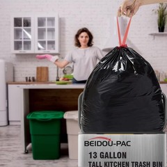 Beidou-Pac 13 Gallon Trash Bags Drawstring 500 Count Bulk Value Pack Black