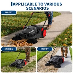 Walk-behind Hand Push Floor Sweeper w/25.6″ Width & 5-Gallon Waste Container