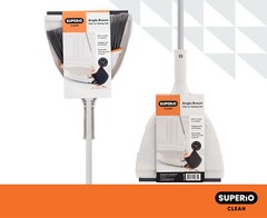 Superio Angle Broom with Clip-On Dustpan Set Angle Shape to Reach Narrow Spaces