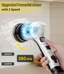 Black Cordless Electric Spin Scrubber Household Cleaning Brush with 6 Heads
