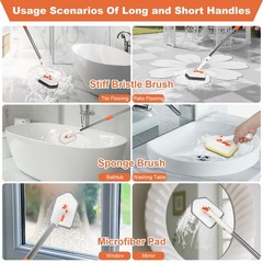Orange 3 in 1 Long Handled Scrub Brush for Shower Cleaning
