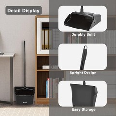 Primero Basics Pivoting Upright Dust Pan with Long Handle and Large, Black