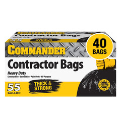 Commander 55 Gallon 3 Mil Heavy Duty Contractor Bags Flap Ties – 36 X 52 – Pack
