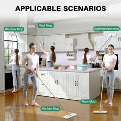 JOYMOOP Flat Mops, Microfiber Mop for 50″ with 13″ Mop-head, White Grey