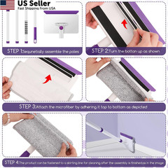 Baseboard Cleaner Tool with Handle, 60″ Extendable Long Handle Purple, White
