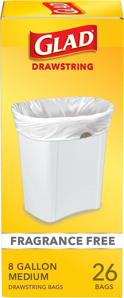 Glad Medium Trash Bags 8 Gallon Fragrance Garbage Bags Drawstring 26 Count
