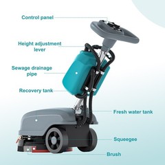 15″ Foldable Walk Behind Floor Scrubber Machine 24000 Sqft/h 6 Gal 23″ Squeegee