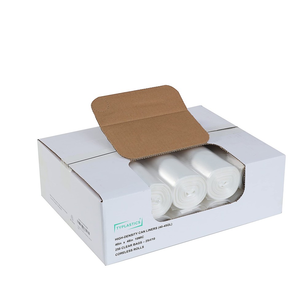 TYPLASTICS 40-45 Gallon Clear Trash Can Liners 40″x48″ – High Density Garbage Ba