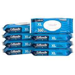 Cottonelle XL Flushable Wet Wipes, Adult Wipes Large, 8 Flip-Top Packs, 45 Wipes