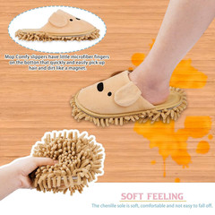 Frjjthchy Cartoon Dog Mop Slippers Microfiber 5.5-9.5 Women/6.5-8 Men, Khaki