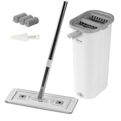 VEVOR Mop and Bucket with Wringer Set 3 Mop Pads Flat Squeeze Bucket Set