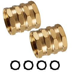 2 Pack Brass Garden Hose Adapter 3/4 Inch Heavy Duty Gold Connector Fitting Pack
