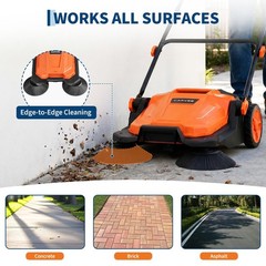 Walk-Behind Hand Push Floor Sweeper 25.6″ Width Sweeper 5-Gallon Waste Container