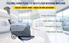 Emotor 15” Brush Foldable Walk Behind Hand Push Floor Scrubber Machine 8 Gal