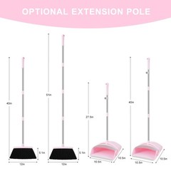 Broom and Dustpan Set, with Combo Set for Home 54-in Long Pink