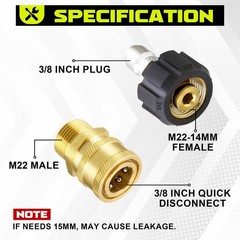 M MINGLE Ultimate Pressure Washer Adapter 3/8” Quick Connect Kit, Gold/Black