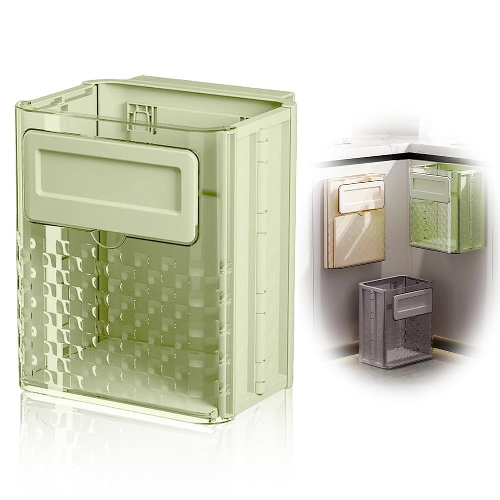 Green Foldable Transparent Rectangular Kitchen Trash Can, 6.89L Capacity, Ide…