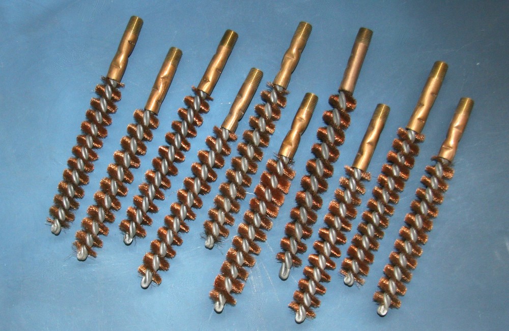 LOT 10 Pipe & Tube Brushes Bronze Wire 1/4 NPT 8″ OAL, 1″ OD
