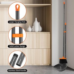 Long Handle Broom with Dustpan Combo Set for Office Home Kitchen Lobby Orange