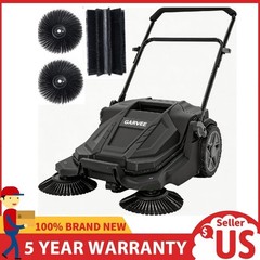 Walk-Behind Hand Push Floor Sweeper 25.6″ Wide Manual Sweeper 5-Gallon Waste Bin