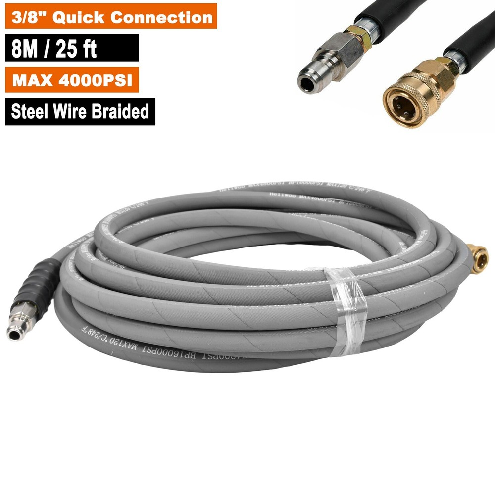 25′ Pressure Washer Hose Extension Cable 4000 PSI 25 ft Length Gray 3/8″ Coupler