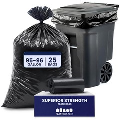 Plasticplace 95-96 Gallon Garbage Can Liners 1 Count (Pack of 25), Black