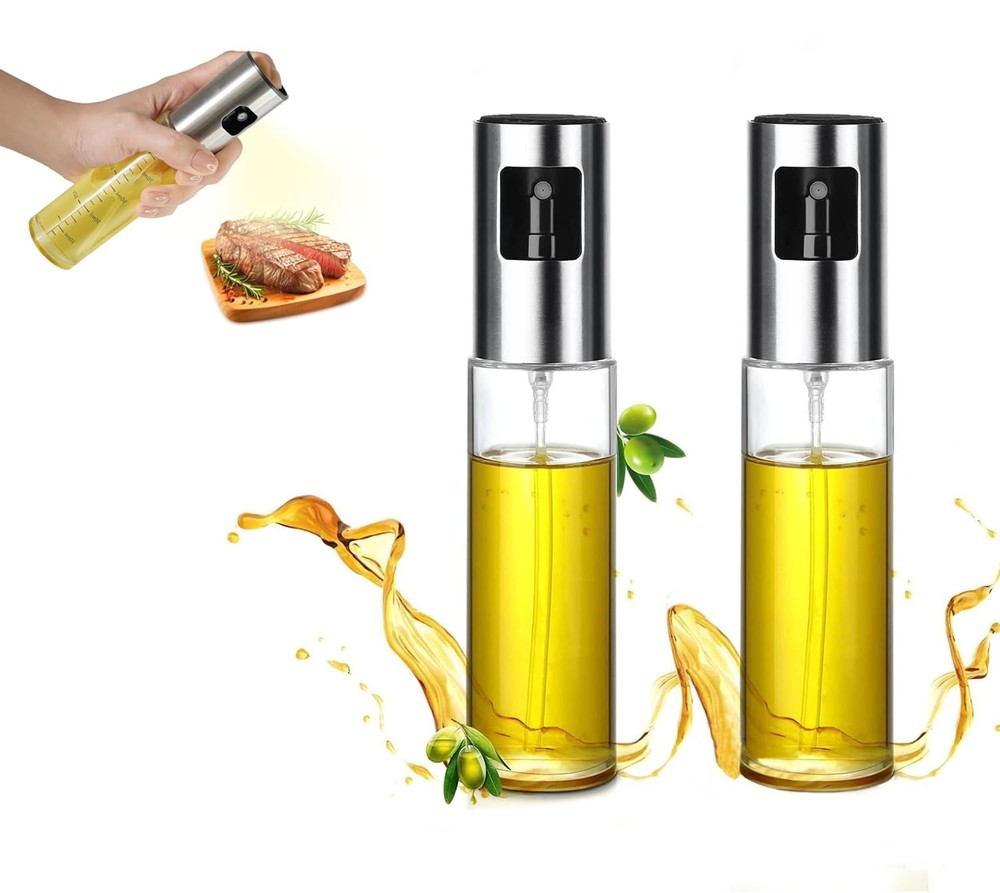 Aoiutrn 2-Pack 100ML Glass Mister Bottles for Oil & Vinegar, Heavy-Duty black