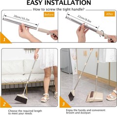XXFLOWER Broom and Dustpan Set with Long Handle, Light Weight Medium, Beige