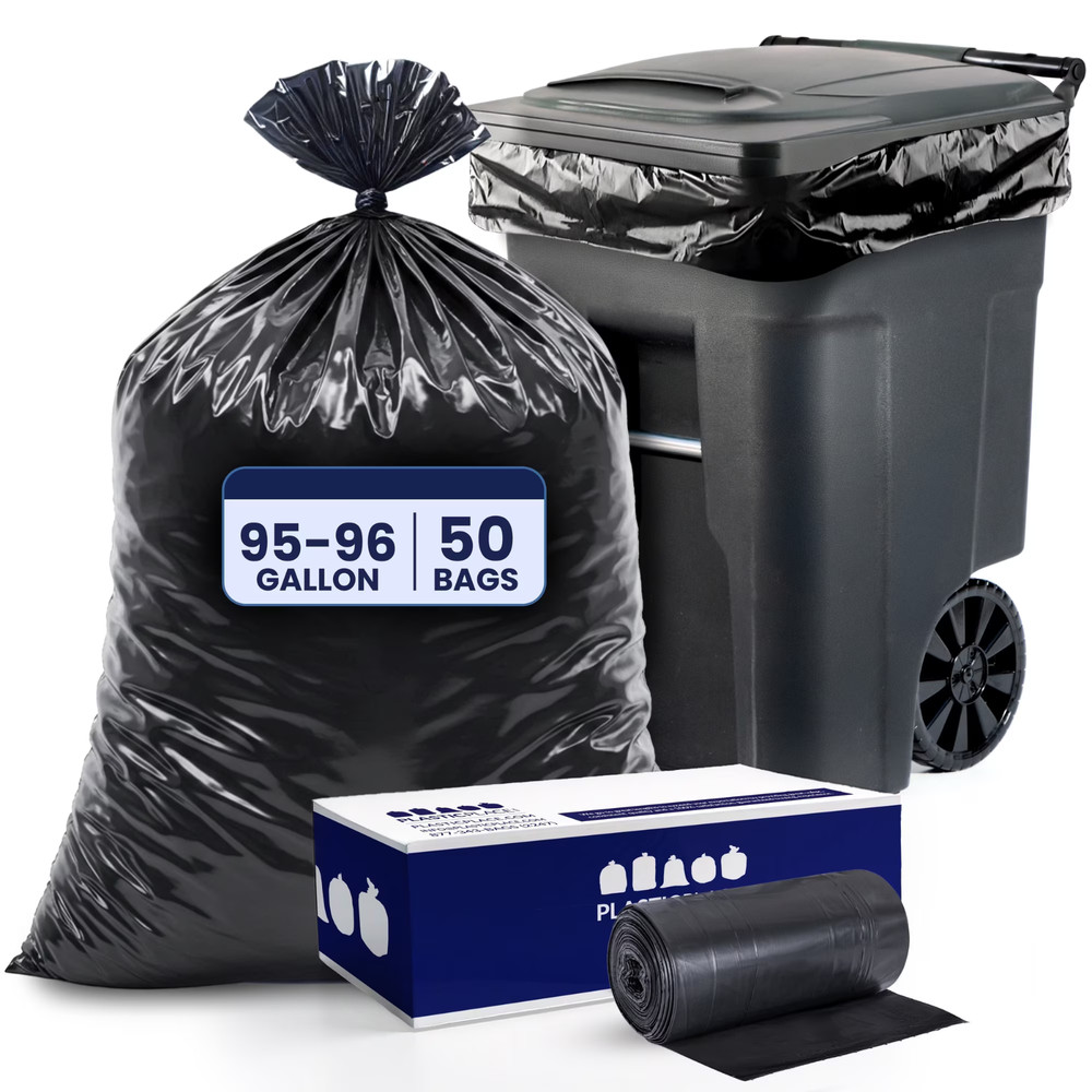 Plasticplace 95-96 Gal Trash Bags 1.2 Mil 50 Ct Black FREE SHIP