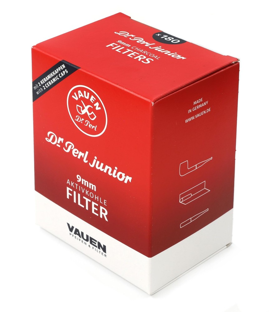 VAUEN Dr. Perl Junior 9mm Charcoal Pipe Filters, 180 1.4″ x x 0.4″, red