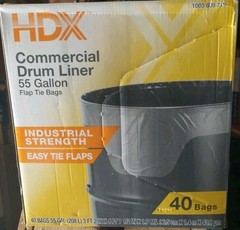 HDX Commercial Clear Heavy-Duty Flap Tie Drum Liner Trash Bags 55 Gallon 40 ct