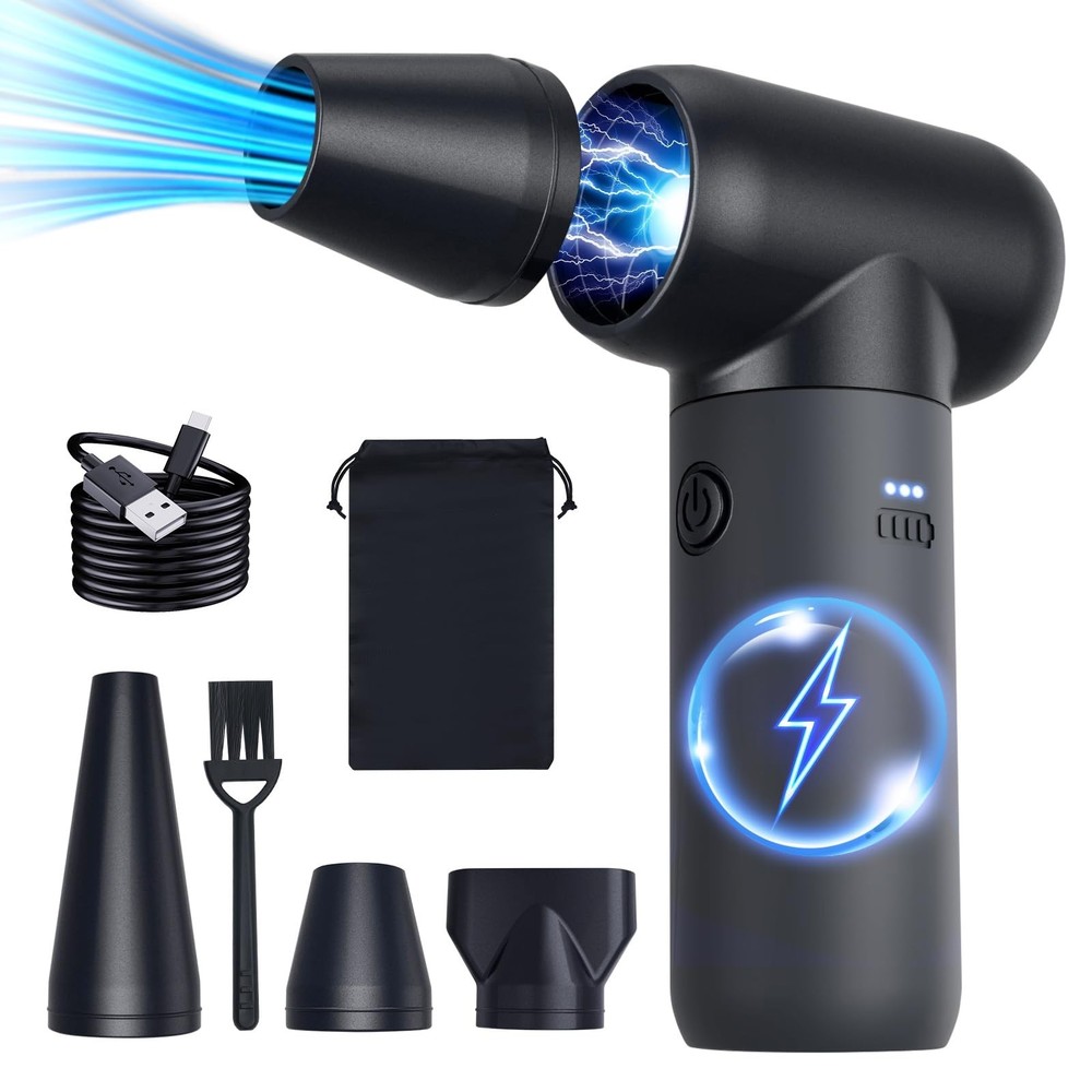 3-Gear Electric Portable Air Duster – 180000RPM Jet Dryer Blower, No Black
