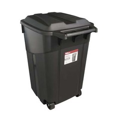 Tough 45 Gallon Wheeled Heavy Duty Plastic Garbage Can, Attached Lid, Black