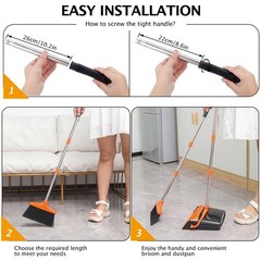 XXFLOWER Broom and Dustpan Set with Long Handle, Light Weight Orange