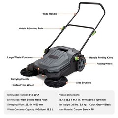 Walk-behind Hand Push Floor Sweeper, 25.6″ Sweeping Width Floor Sweeper Manual N