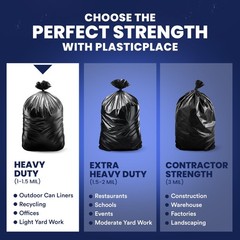 Plasticplace 55-60 Gallon Trash Bags 1.0 Mil Black Heavy Duty Garbage Can