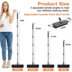 Floor Scrub Brush with 64″ Long Handle – 360° Swivel Heads Household Push B