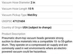 Tornado 98695 Quad Head Pneumatic Drum Top Vacuum Head Wet/Dry, Standard, 238cfm