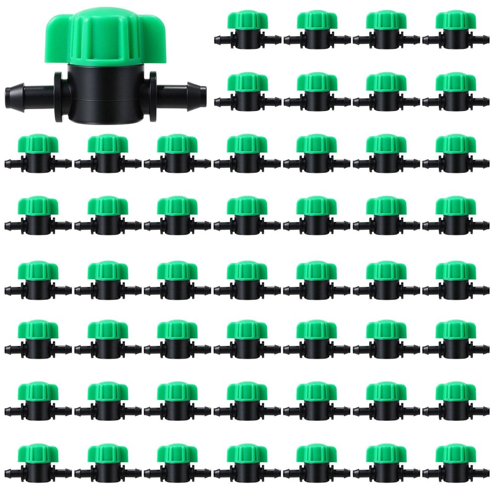 Innconee 50 Pcs 1/4 Inch Barbed Shut off Valve Drip Irrigation Tubing Green