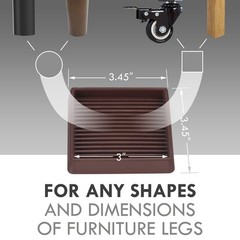 VOCOMO 3X3 Rubber Caster Cups, Non Slip Furniture Pads, 3″ x 3″-Brown, Brown